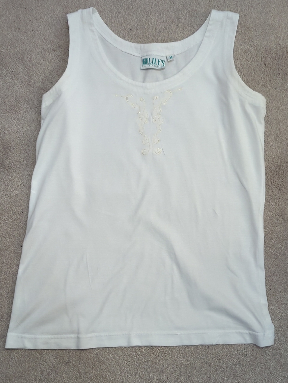 Vintage - Lilly's Of Beverly Hills White Embroidered Tennis Tank Top
